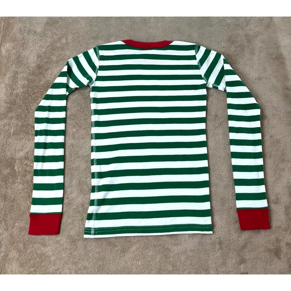 Hanna Andersson Striped Pajama Set Kids 12 Green White 100% Cotton EUC